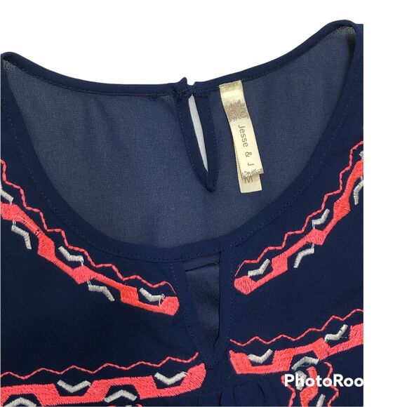 Jesse & J Navy Blue Geometric Dress Medium Sleeveless Knee Length - Picture 2 of 10